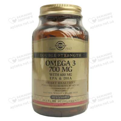 Солгар (Solgar) Омега-3 двойная 700 мг ЭПК и ДГК таблетки №60 — Фото 1