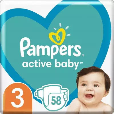 Подгузники для детей Памперс Актив Беби (Pampers Active Baby) размер 3 (6-10 кг) 58 шт — Фото 1