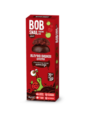 Цукерки натуральні Равлик Боб (Bob Snail) яблуко-вишня у бельгійському чорному шоколаді 30 г — Фото 1