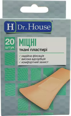 Пластырь бактерицидный Др.Хаус (Dr.House) тканный крепкий размер 7,2 см*2,3 см №20 — Фото 1