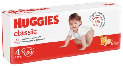 Подгузники для детей Хаггис Классик (Huggies Classic) размер 4 (7-18 кг) 50 шт — Фото 2