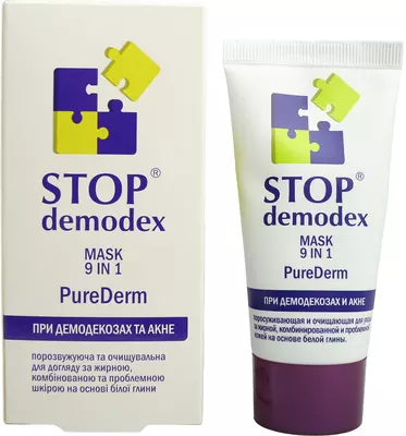 Стоп Демодекс (Stop Demodex) маска 9 в 1 Pure Derm поросуживающая и очищающая для жирной, комбинированной и проблемной кожи при демодекозах и акне 50 мл — Фото 5