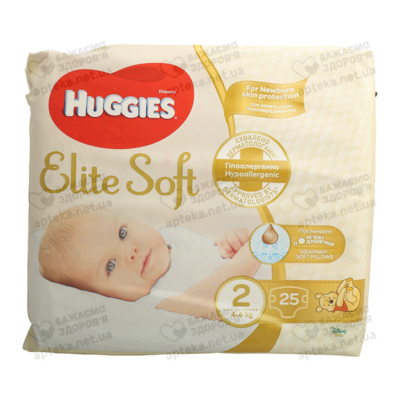 Підгузники для дітей Хаггіс Еліт Софт (Huggies Elite Soft) розмір 2 (4-6 кг) 25 шт — Фото 1