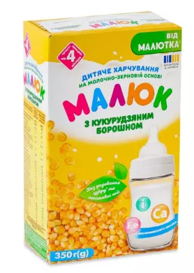 Дитяче харчування на молочно-зерновій основі Малюк з кукурудзяним борошном з 4 місяців 350 г — Фото 1 Дитяче харчування на молочно-зерновій основі Малюк з кукурудзяним борошном з 4 місяців 350 г — Фото 1