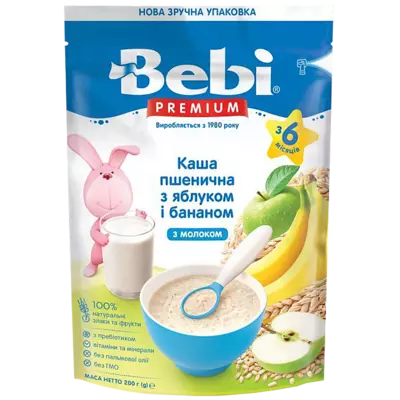Каша молочная Беби Премиум (Bеbі Premium) пшеничная с яблоком и бананом с 6 месяцев 200 г — Фото 1