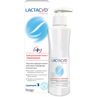 Засіб для інтимної гігієни Лактацид Фарма (Lactacyd Pharma) з Пребіотиками у флаконі з дозатором 250 мл — Фото 1
