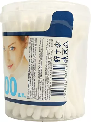 Ватні палички Білосніжка циліндрична коробка 100 шт — Фото 3