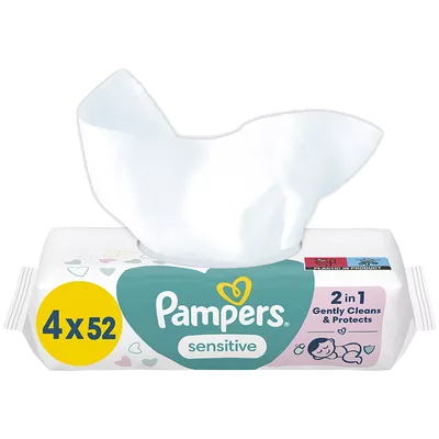 Серветки вологі дитячі Памперс Бебі Сенситив (Pampers Baby Sensitive) 208 шт (4х52) — Фото 1