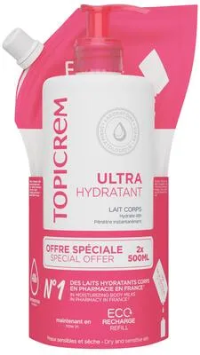 Топикрем (Topicrem) Набор Ультра Гидратант (эмульсия ультраувлажняющая 500 мл+эмульсия ультраувлажняющая 500 мл сменный блок) — Фото 2