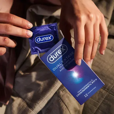 Презервативи Дюрекс (Durex Dual Extase) рельєфні з анестетиком 12 шт — Фото 6