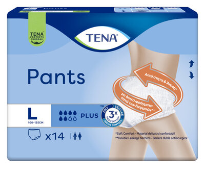 Подгузники-трусы для взрослых Тена Пантс Плюс Лардж (Tena Pants+ Large) размер 3 (L) 14 шт — Фото 1