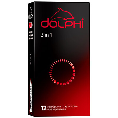 Презервативи Долфі (Dolphi) 3 в1 анатомічної форми з крапками та ребрами 12 шт — Фото 1