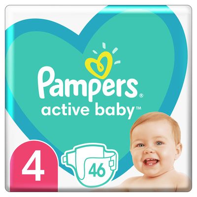 Подгузники для детей Памперс Актив Беби Макси (Pampers Active Baby Maxi) размер 4 (9-14 кг) 46 шт — Фото 1