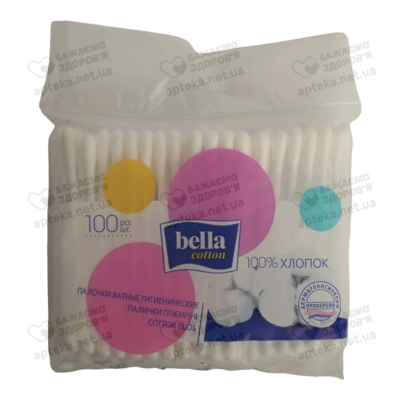 Ватні палички Белла Коттон (Bella Cotton) упаковка поліетилен 100 шт — Фото 1