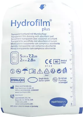 Повязка с абсорбирующей подушечкой Гидрофилм Плюс (Hydrofilm Plus) размер 5 см*7,2 см 1 шт — Фото 5