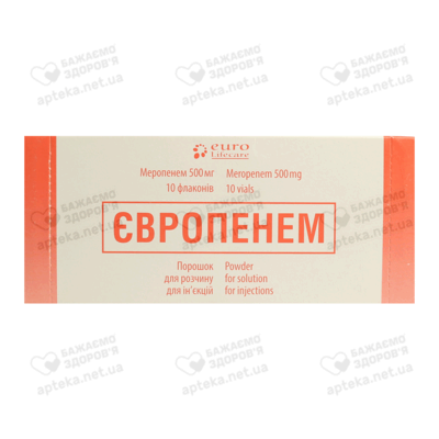 Европенем порошок для инъекций 500 мг флакон №10 — Фото 1