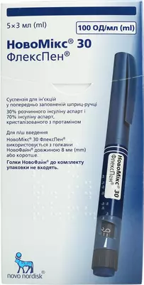 Новомікс 30 Флекспен суспензія для ін'єкцій 100 ОД/мл у шприц-ручці 3 мл №5 — Фото 1