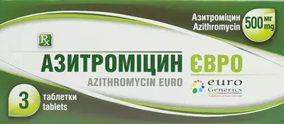 Азитроміцин Євро таблетки вкриті оболонкою 500 мг №3 — Фото 1