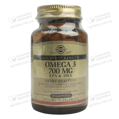 Солгар (Solgar) Омега-3 двойная 700 мг ЭПК и ДГК таблетки №30 — Фото 1
