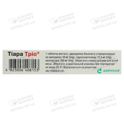 Тіара Тріо таблетки вкриті оболонкою 10 мг/12,5 мг/160 мг №28 — Фото 3