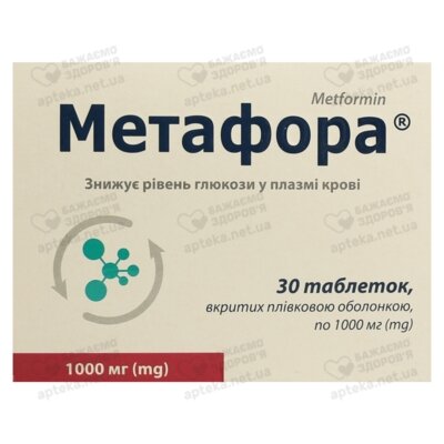 Метафора таблетки вкриті плівковою оболонкою 1000 мг №30 (3х10) — Фото 1