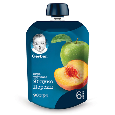 Пюре фруктове Гербер (Gerber) яблуко та персик з 6 місяців (пауч) 90 г — Фото 1