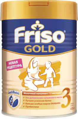 Смесь молочная Фрисо Голд 3 (Friso Gold 3) сухая адаптированная для детей с 12 месяцев 400 г — Фото 1