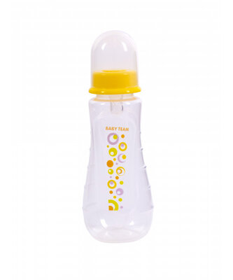 Пляшечка Бебі Тім (Baby Team) 1412 скляна з силіконовою соскою 250 мл — Фото 1