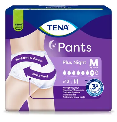 Подгузники-трусы для взрослых Тена Пантс Плюс Найт Медиум (Tena Pants+ Night Мedium) размер 2 12 шт — Фото 1