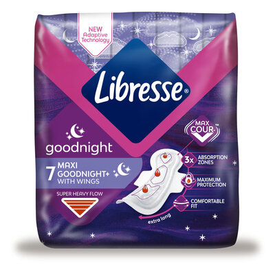 Прокладки Лібрес Гуднайт Максі (Libresse Maxi Goodnight+) 7 шт — Фото 1