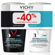 Віши (Vichy) Дезодорант 72 години Інвізібл Резист проти білих слідів та жовтих плям 50 мл+Віши (Vichy) Ом Дезодорант для чоловіків 72 години Інвізібл Резист проти білих слідів та жовтих плям 50 мл — Фото 1