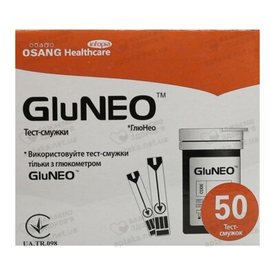 Тест-смужки Глюнео (GluNeo) для контролю рівня глюкози у крові 50 шт — Фото 3