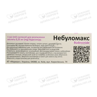 Небуломакс суспензія для розпилення 0,25 мг/мл контейнер 2 мл №20 — Фото 2