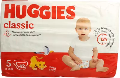 Подгузники для детей Хаггис Классик (Huggies Classic) размер 5 (11-25 кг) 42 шт — Фото 1