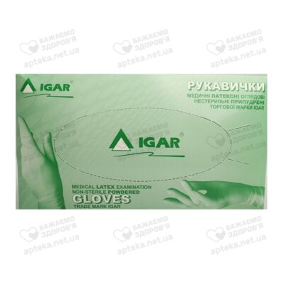 Перчатки смотровые латексные нестерильные Игар (IGAR) припудренные размер 7-8 (М) 1 пара — Фото 1