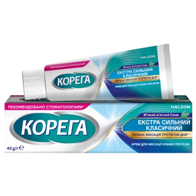 Корега Экстра Сильный классический крем для фиксации зубных протезов 40 г — Фото 1
