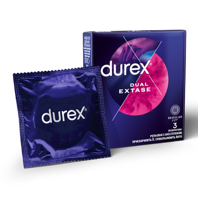 Презервативи Дюрекс (Durex Dual Extase) рельєфні з анeстетиком 3 шт — Фото 1