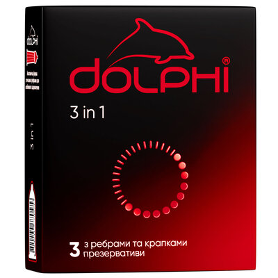 Презервативи Долфі (Dolphi) 3 в1 анатомічної форми з крапками та ребрами 3 шт — Фото 1