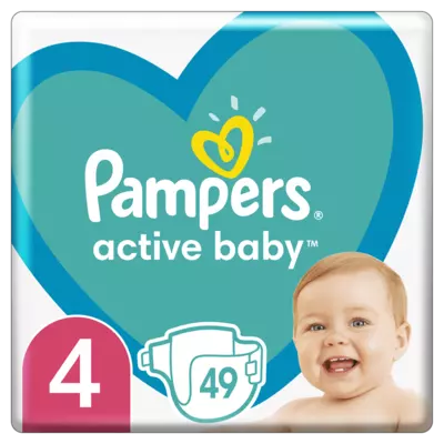 Подгузники для детей Памперс Актив Беби Макси (Pampers Active Baby) размер 4 (9-14 кг) 49 шт — Фото 1