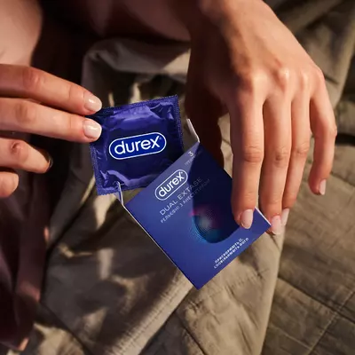 Презервативи Дюрекс (Durex Dual Extase) латексні з силіконовою змазкою рельєфні з анeстетиком 3 шт — Фото 6