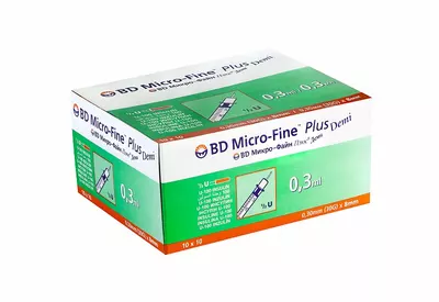 Шприц 0,3 мл U-100 инсулиновый одноразовый с несъемной иглой ВD Микро Файн Плюс Демі (ВD Micro Fine Plus Demi) 10 шт — Фото 1