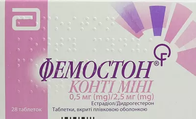Фемостон Конті міні таблетки вкриті оболонкою 2,5 мг/0,5 мг №28 — Фото 1