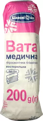 Вата медична гігроскопічна нестерильна зіг-заг Білосніжка 200 г — Фото 1
