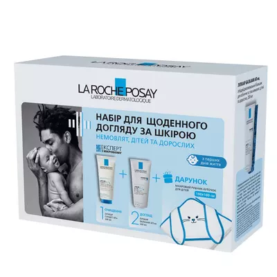 Ля Рош (La Roche-Posay) Ліпікар набір для щоденного догляду за шкірою немовлят, дітей та дорослих (Сіндет АР+ для очищення шкіри 200 мл+ Бальзам АР+М 200 мл+рушник куточок 100 см*100 см) — Фото 1