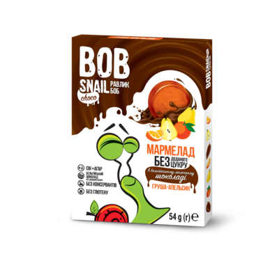 Мармелад Равлик Боб (Bob Snail) натуральний груша-апельсин в молочному шоколаді 54 г — Фото 1