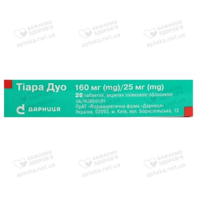 Тиара Дуо таблетки покрытые оболочкой 160 мг/25 мг №28 — Фото 3