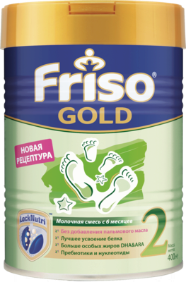 Смесь молочная Фрисо Голд 2 (Friso Gold 2) сухая адаптированная для детей с 6 до 12 месяцев 400 г — Фото 1
