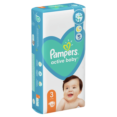 Подгузники для детей Памперс Актив Беби-Драй Миди (Pampers Active Baby-Dry Midi) размер 3 (6-10 кг) 54 шт — Фото 3
