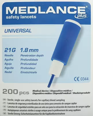 Скарификатор (ланцет) Медланс плюс Юниверсал (Medlance plus Universal) глубина прокола 1,8 мм размер 21G 200 шт — Фото 1
