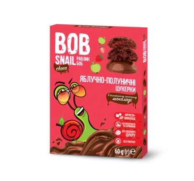 Конфеты натуральные Улитка Боб (Bob Snail) яблоко-клубника в бельгийском молочном шоколаде 60 г — Фото 1